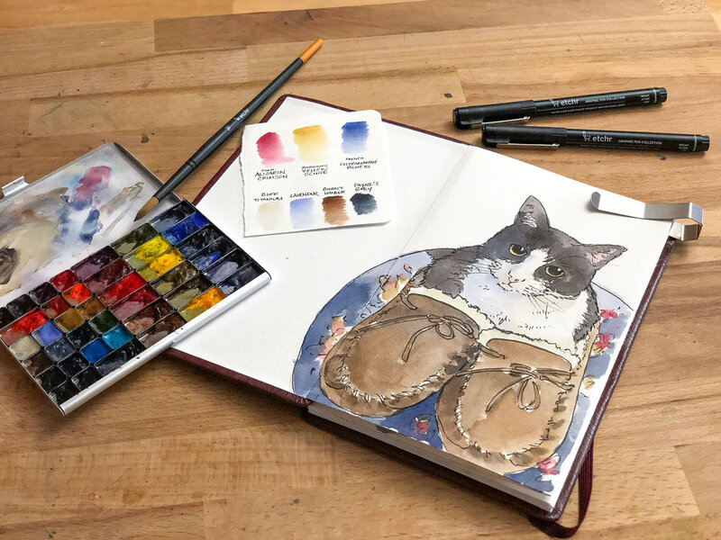 Gustavis_Cat_Ink_Watercolor_Sketckbook
