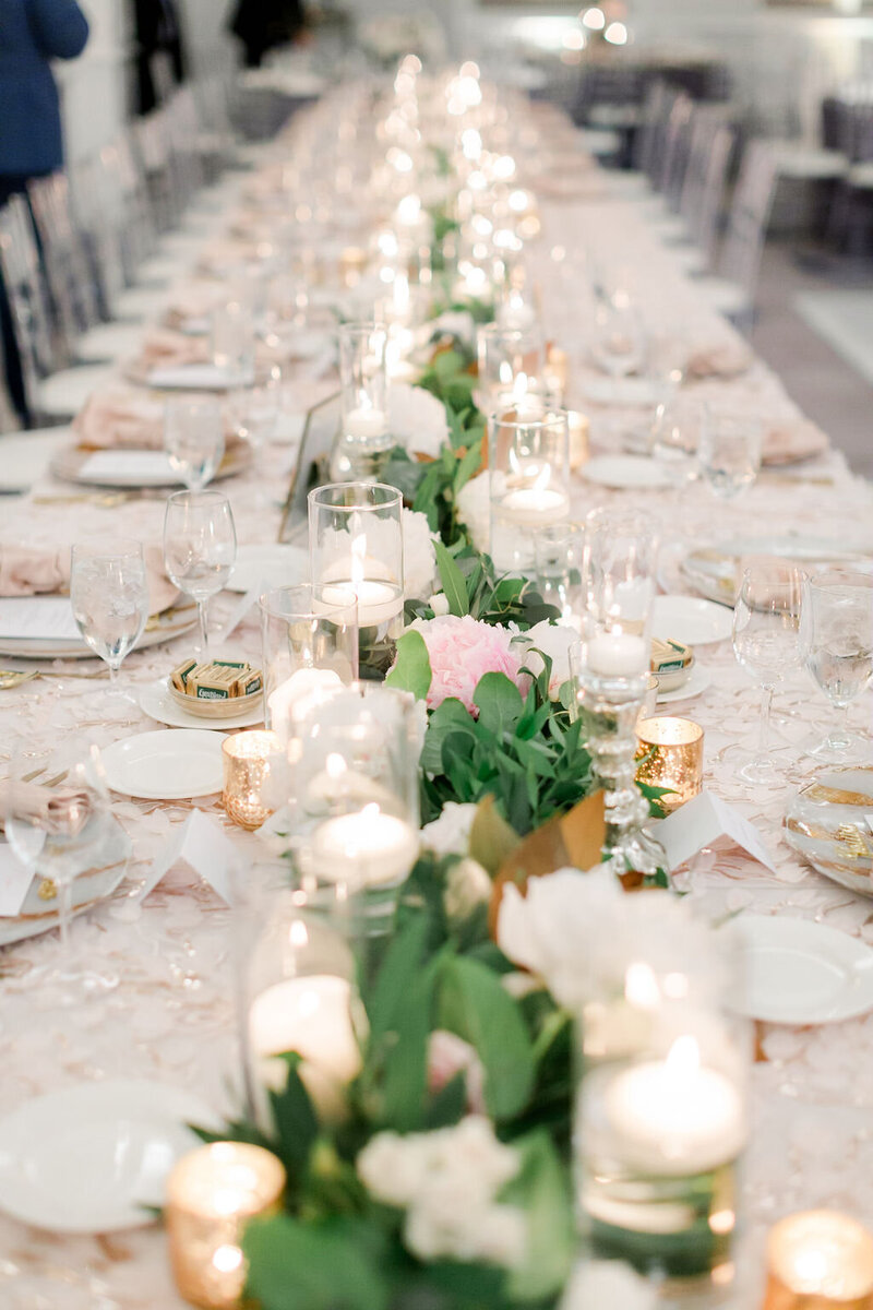 Swank Soiree Dallas Wedding Planner Katie and Austin - floral table runner with greenery and candles