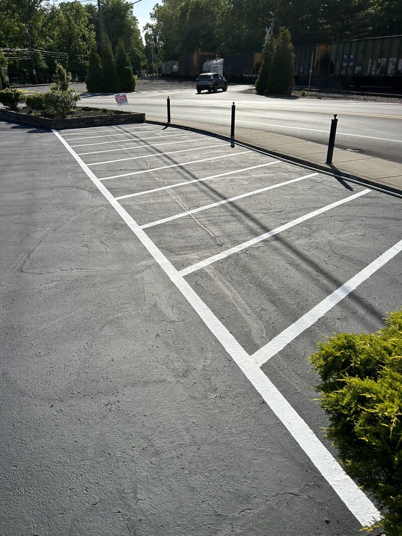 Freshly sealcoated parking lot