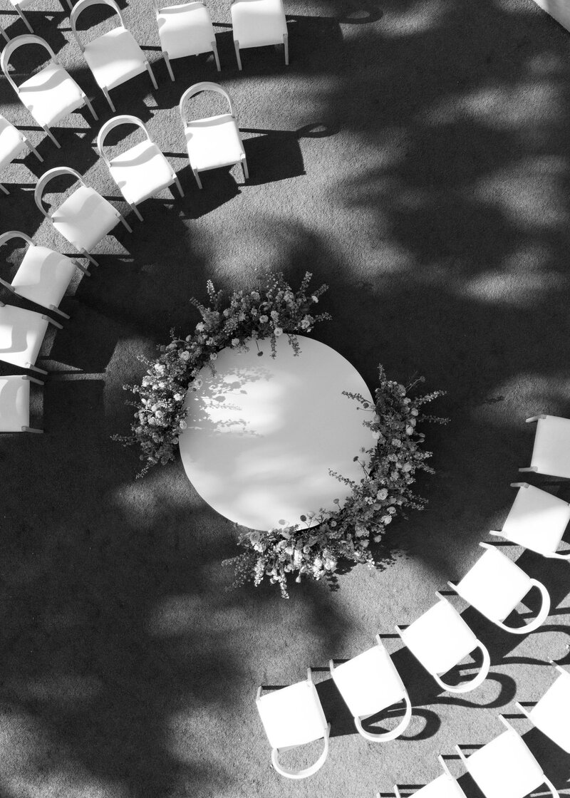 Aerial view of this wedding ceremony set up and design at Royal Palms Resort and Spa. 