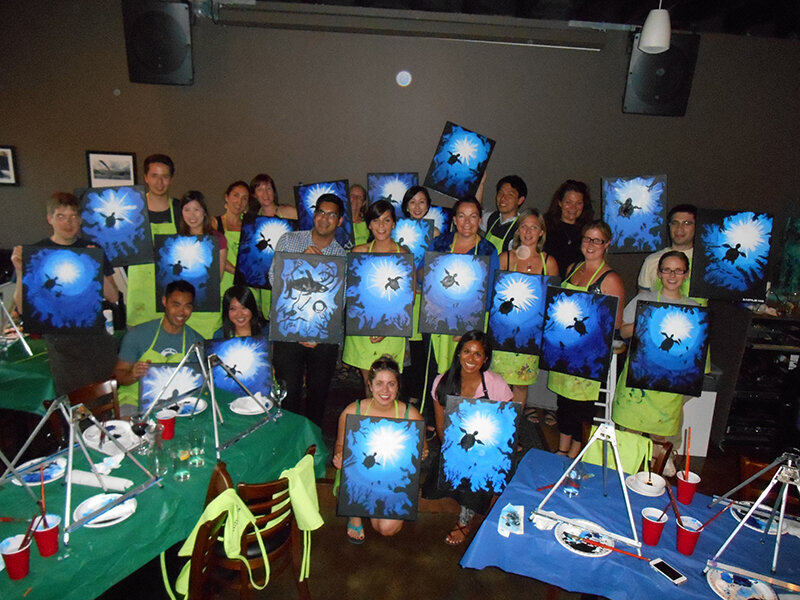 acrylic paint group photo - turtle in the sea