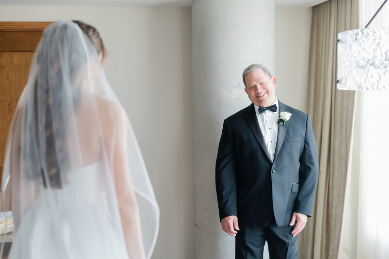 A father seeing his daughter on her wedding day at their first look at the Ben at West Palm Beach.