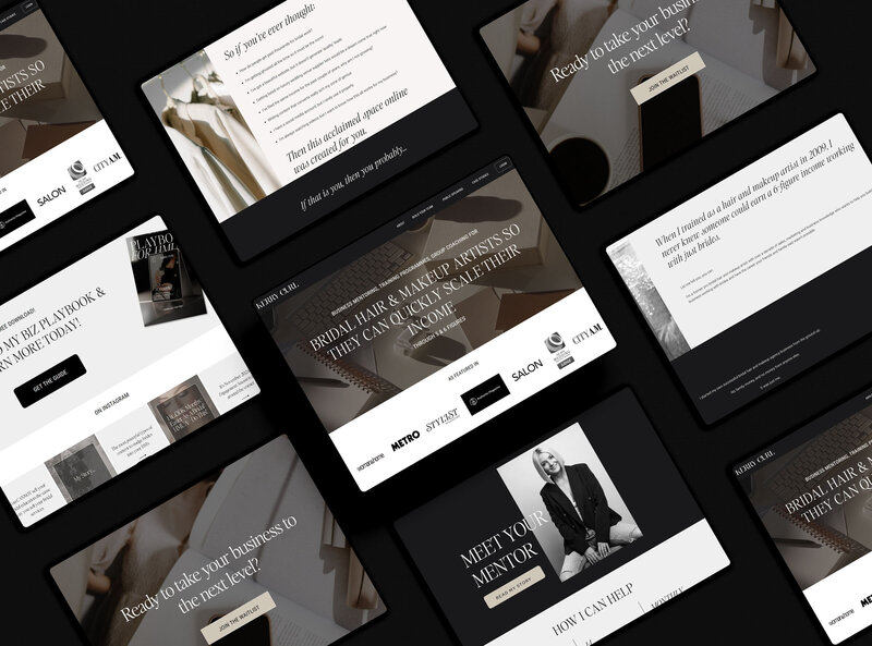 Landscape website mockup for Kerry Curl brand in a neutral, editorial palette