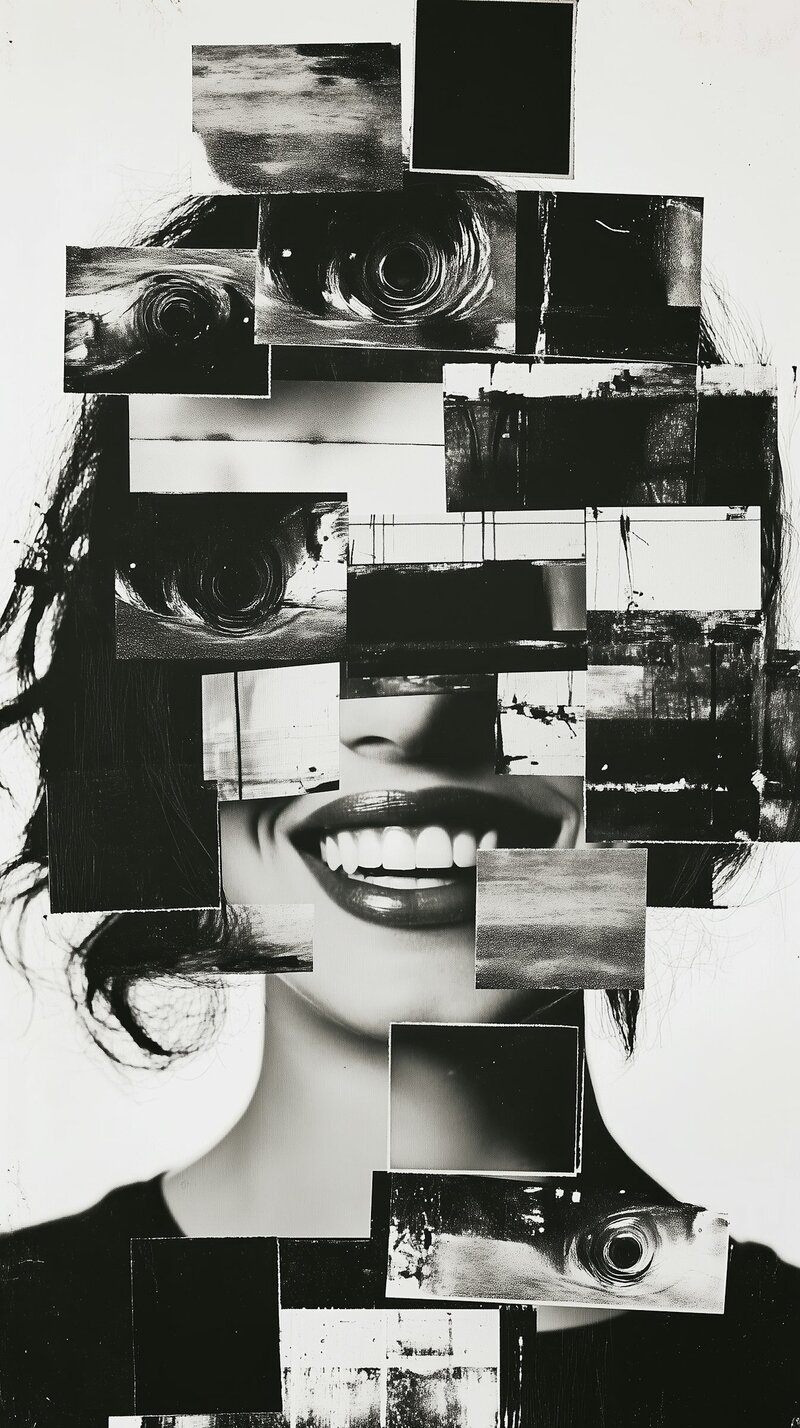 Surreal Collage Portrait of a woman in black and white