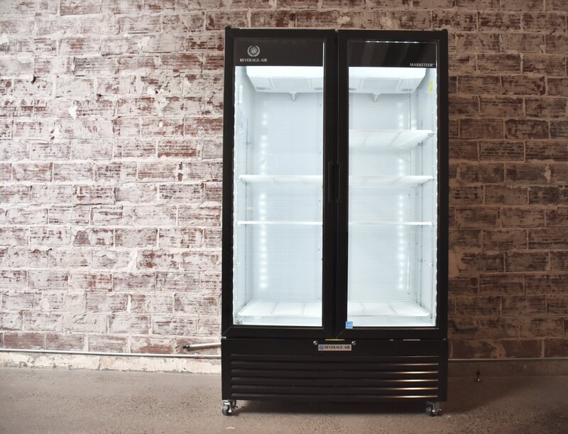 Large fridge with window doors