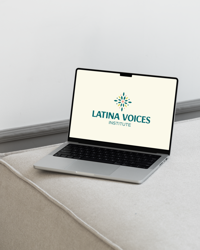Laptop mockup displaying main logo for full brand design services for service-based small businesses.