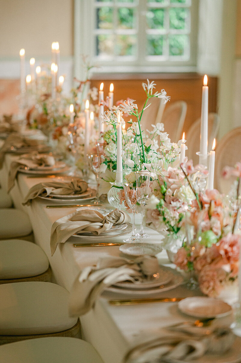 Candlelit dinner reception table at a Lake Como wedding.