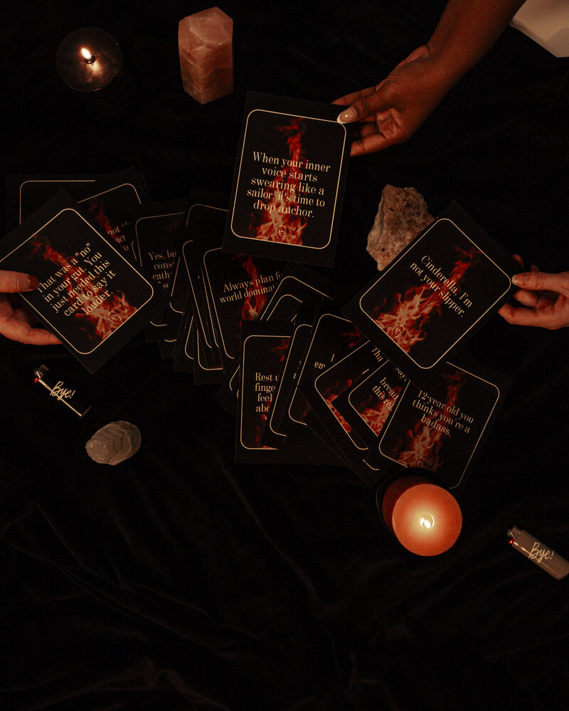 Empowering card deck and workbook created for women leaving relationships, jobs, cities—or any version of themselves that no longer fits.