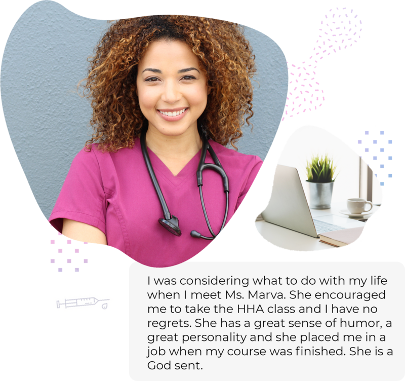 nurse in pinks scrubs in abstract shape