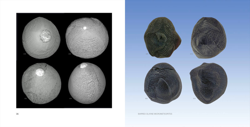 Excerpt from In Search of Stardust by Project Stardust founder Jon Larsen showing barred olivine micrometeorites in both color and scanning electron microscope image
