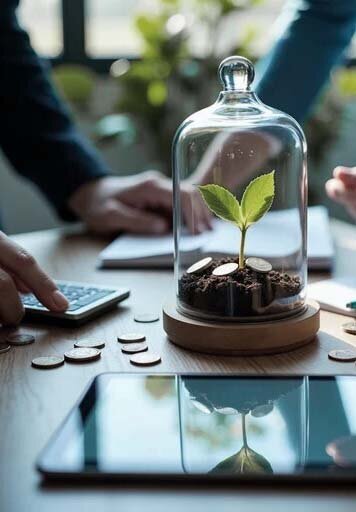 A small green plant sprouting with money