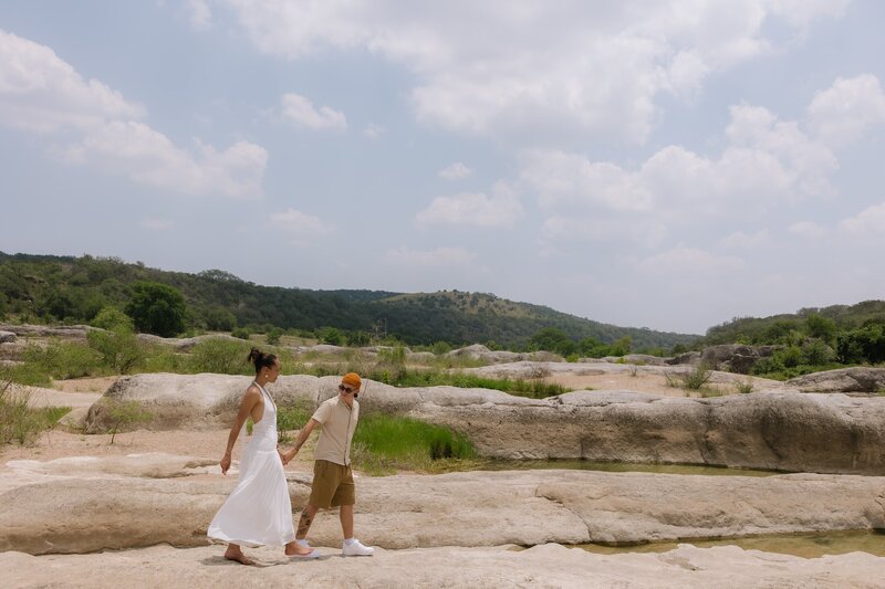 couple walks at state park