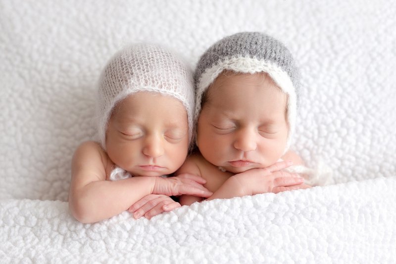 twin newborn girls classic white and grey