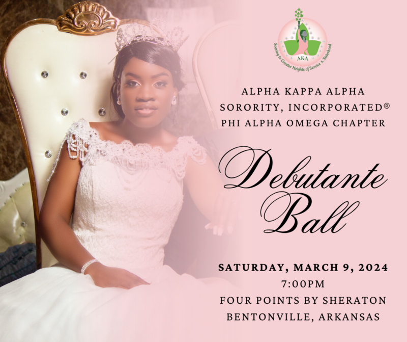 Flyer with a young black girl in white gown that reads AKA Sorority In PAO Chapter 2023-2024 Debutante Program