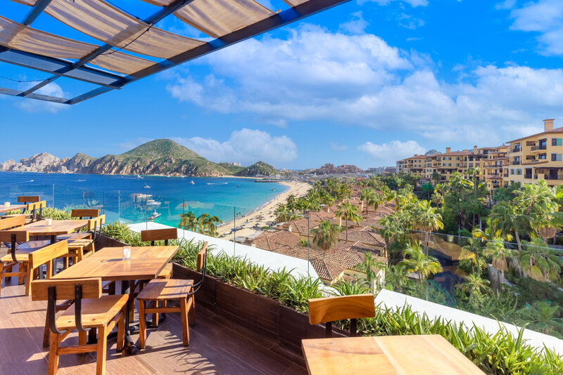 Panoramic balcony view of the Arch of Cabo San Lucas