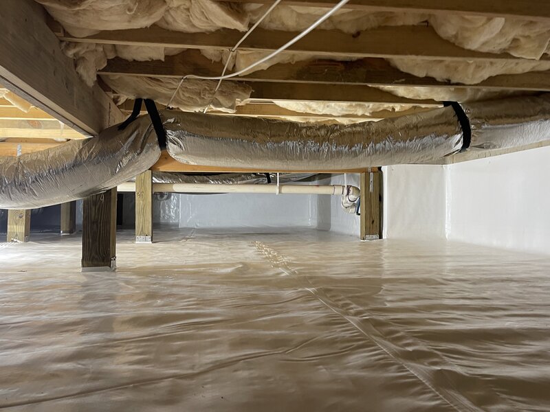 APS Waterproofing completed crawlspace encapsulation in Atlanta, featuring sealed floors and walls for moisture protection.