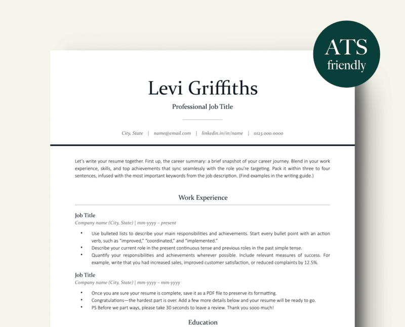 RecruitTheEmployer-ATS-Friendly-Professional-Resume-Template-Levi