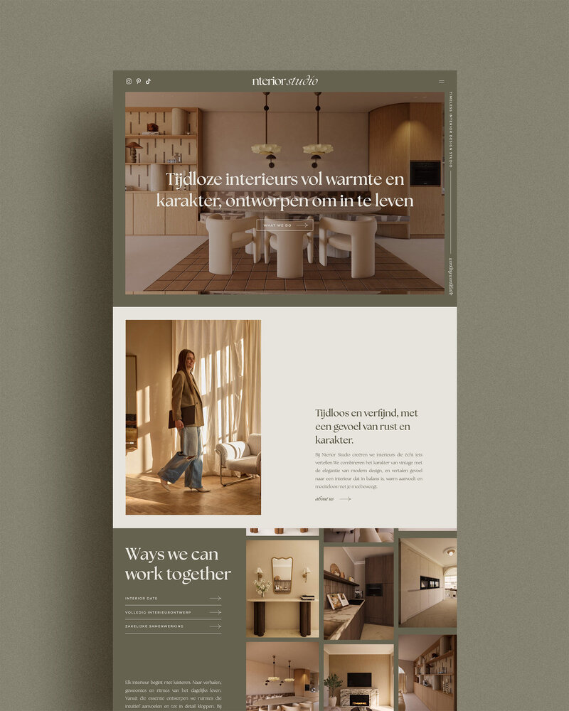 Website voor Studio Lave, interieurontwerpstudio met warme kleuren en persoonlijke benadering van interieurdesign.