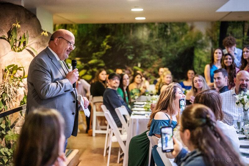 Wedding Toasts on the 2nd level of Marnie's Pavilion Wedding Reception at Denver Botanic Gardens