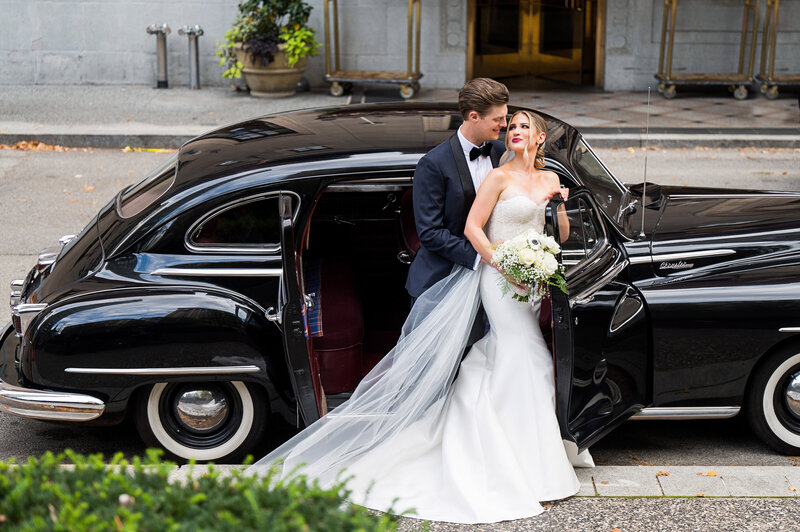pittsburgh classic car on a wedding day