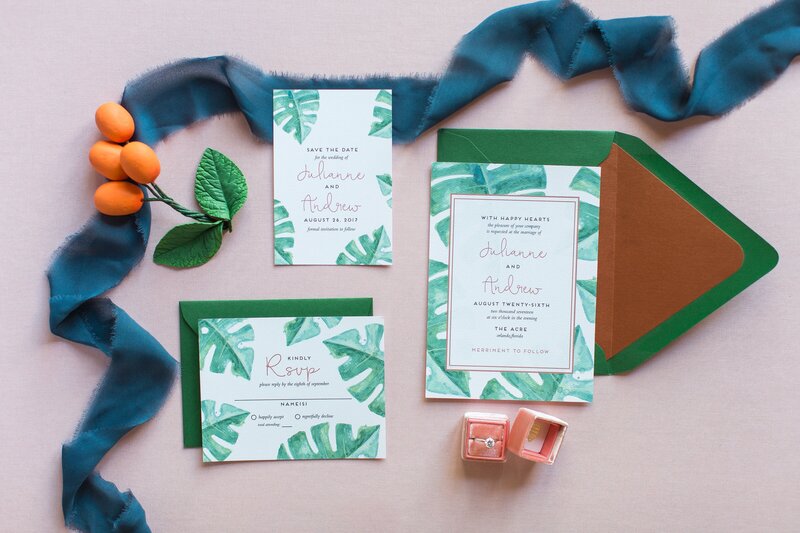 Hand Painted Wedding Invitations for Beach or Tropical Wedding