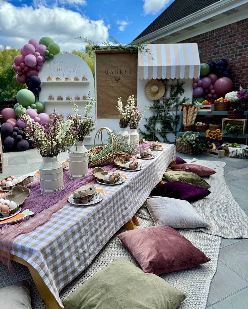 outdoor picnic party styling for summer solstice party