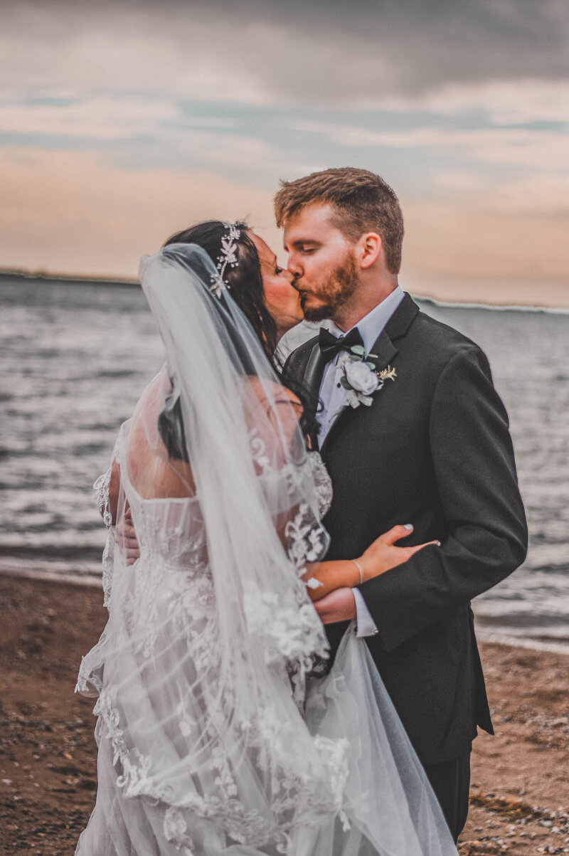 Elopement Portrait on north shore of lake superior in Duluth, Minnesota