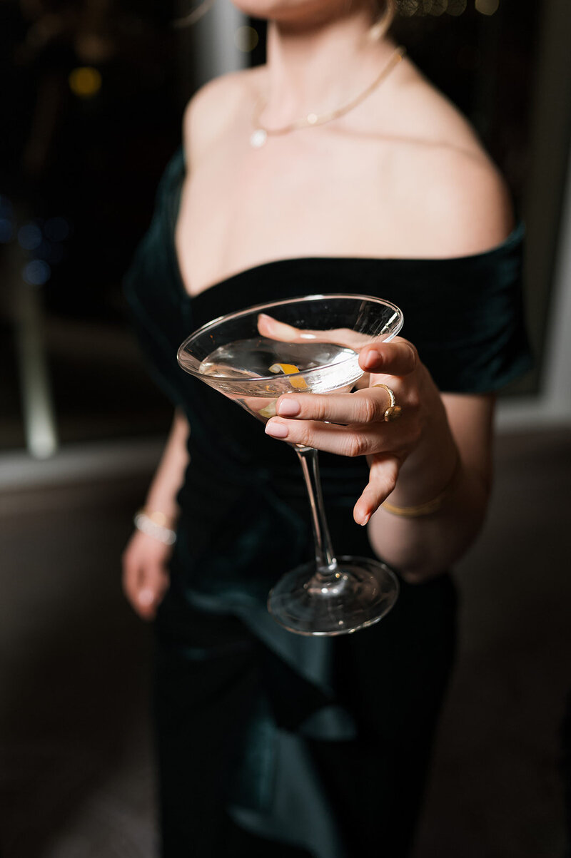 Hudson valley wedding photo of guests having a cocktail at new years eve wedding 