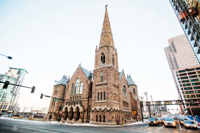 Exterior of Trinity United Methodist Church in downtown Denver CO