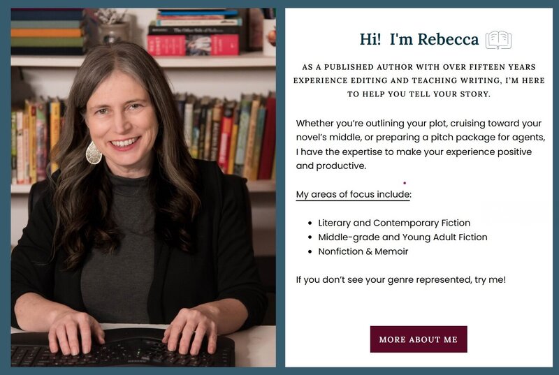 mac mockup of Rebecca's homepage with a picture of rebecca smiling  and text Hi I'm Rebecca