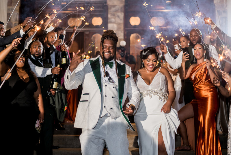 Bride and groom sparkler exit from Georgia wedding