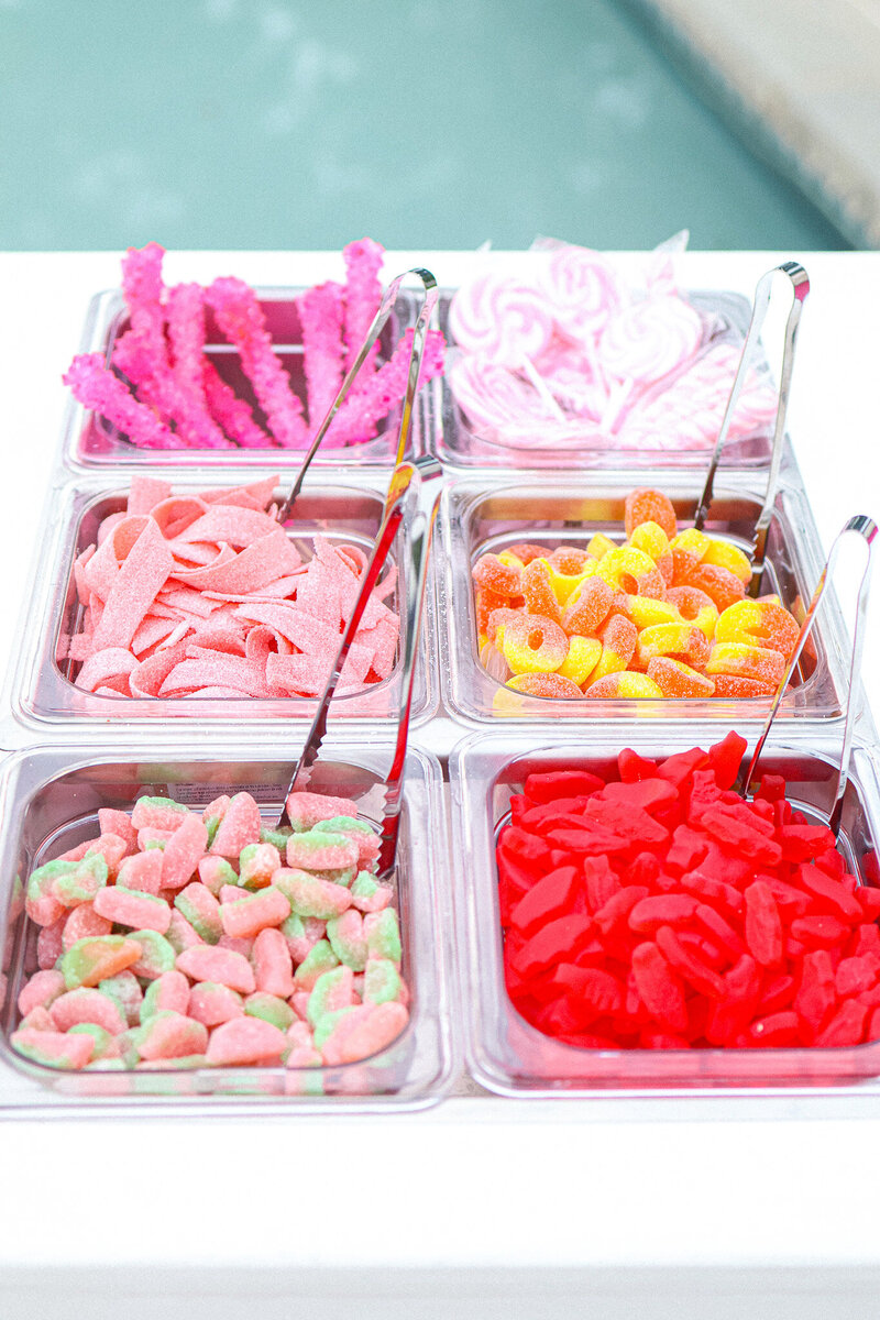 Bright red and pink candies from a mobile bar in NJ for party drinks