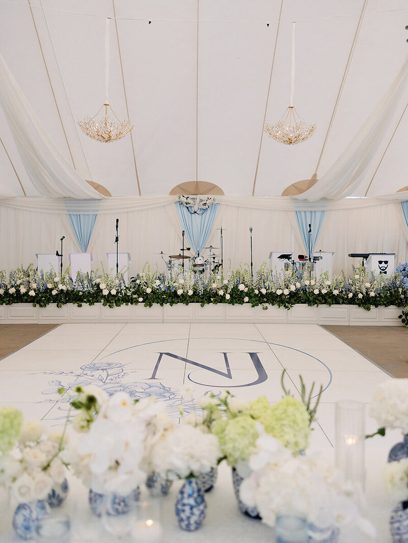 Blue floral monogram dance floor