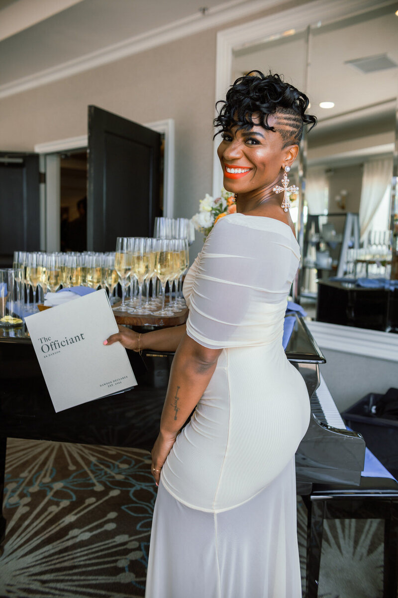 Wedding officiant at reception