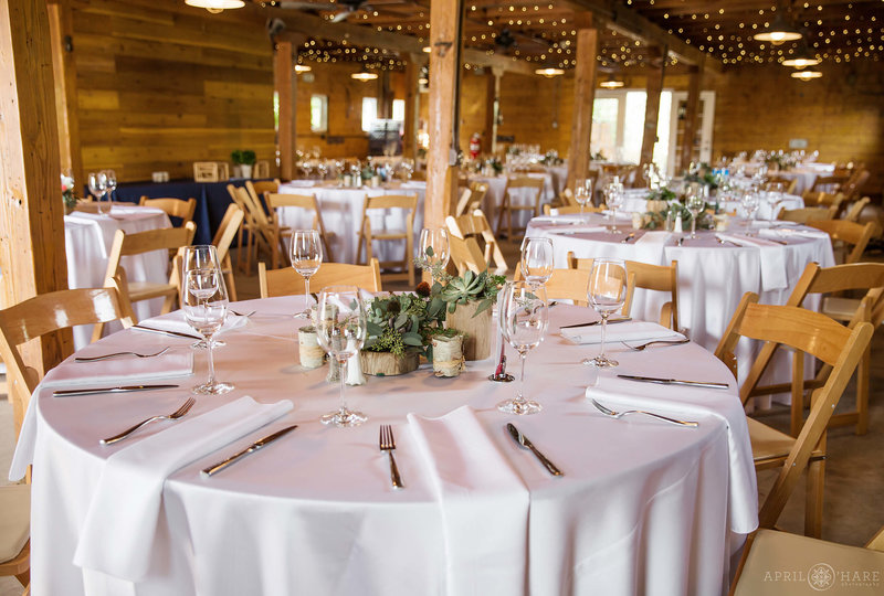 Barn set up for wedding reception at Chatfield Farms