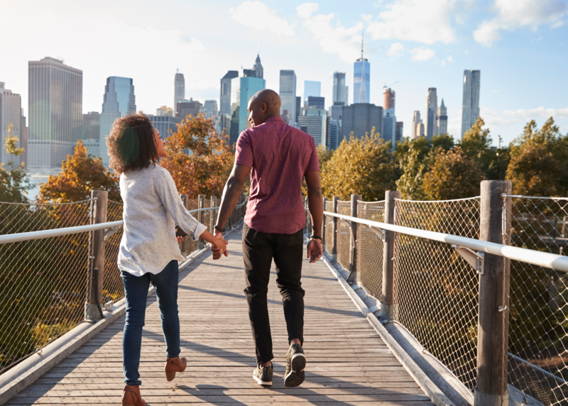 Man and woman walking together after attending couples therapy in New York