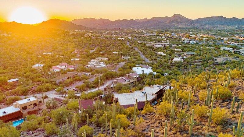 Amazing views of Cave Creek's sunset overlooking saguaros at the base of Black Mountain.