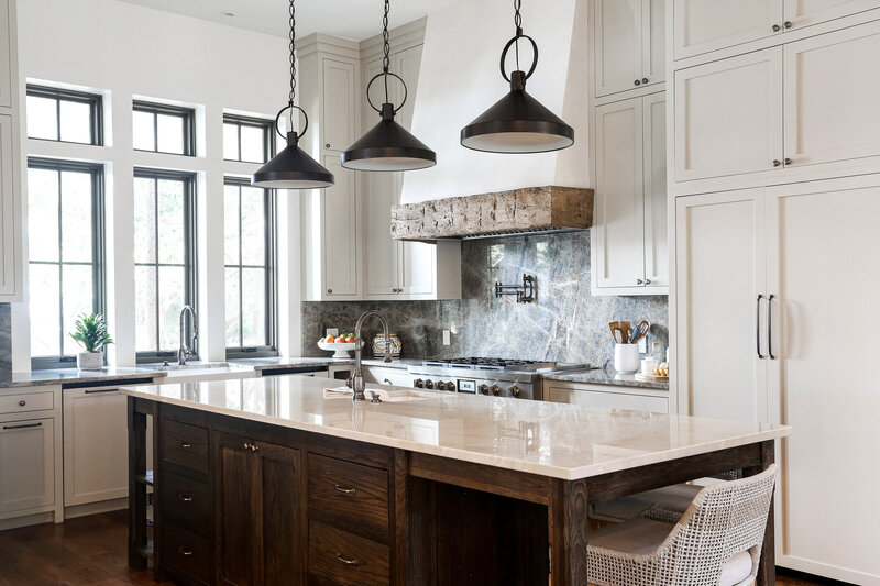 dark-kitchen-island-white surfaces-rustic-modern