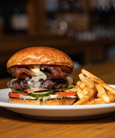 Gourmet Prime Burger with Fries at Stanwood Grill Restaurant