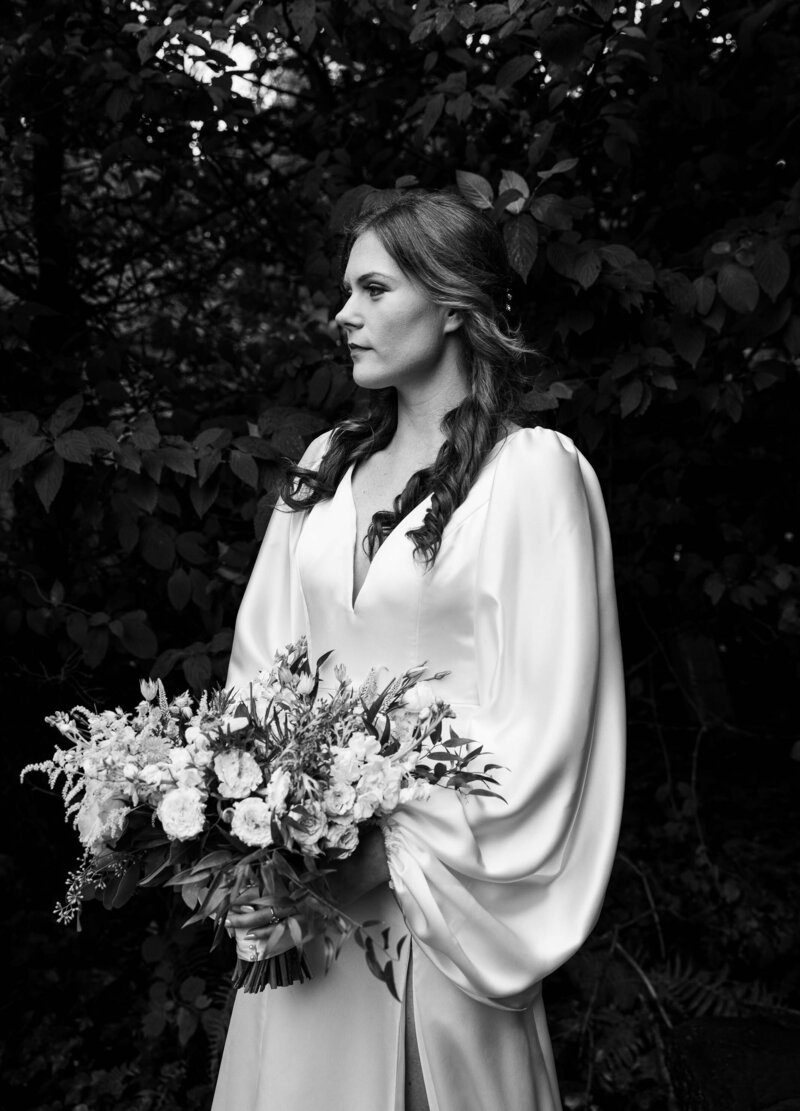 Philadelphia bride in black and white portrait in Bucks County