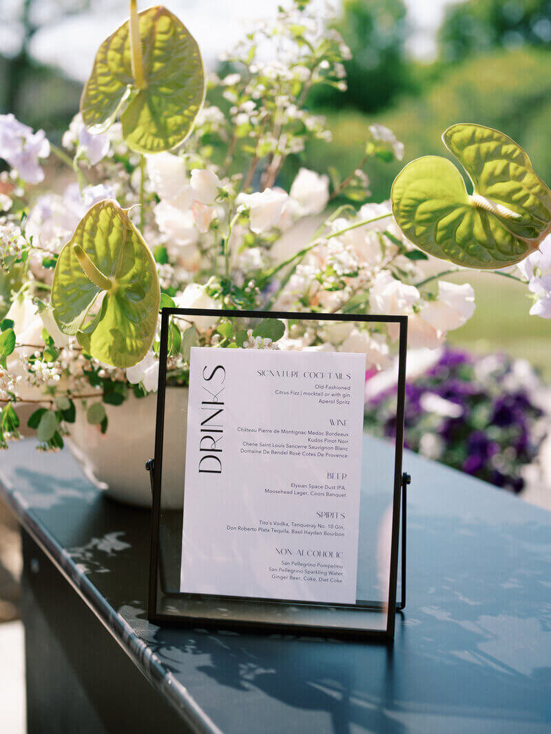 Sign and flowers by event planners chicago.