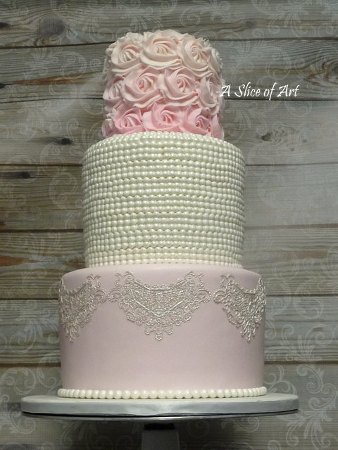 lace pearl wedding cake