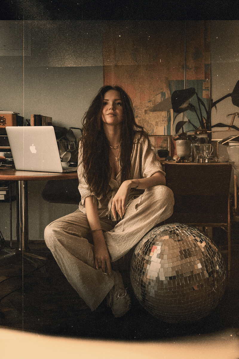 AI generated image of Brie with a giant disco ball