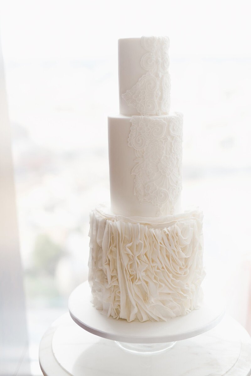 3 tier luxury ruffled wedding cake  shangri-la  London | MonAnnie