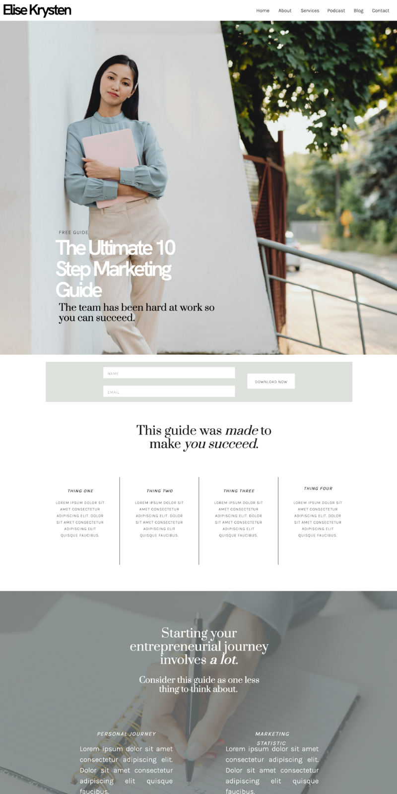 The Elise Template Business Coach Website Template is the perfect website for business coaches, entrepreneur coaches, lifestyle coaches and other service providers. Includes blog pages, and sales pages to showcase all of your services.
