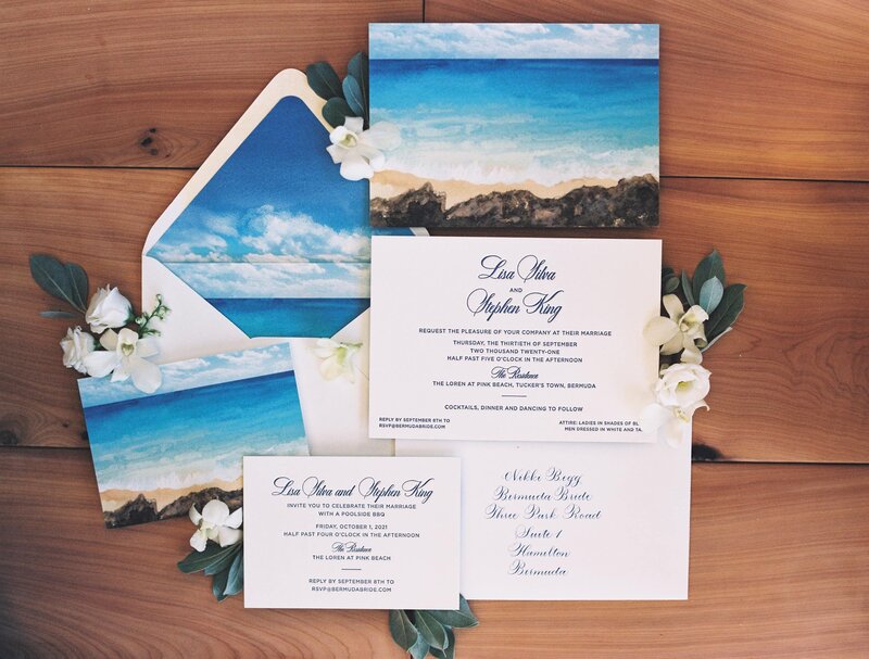 Bermuda Wedding Bermuda Bride Blue Ocean Theme Beach Wedding Invitation