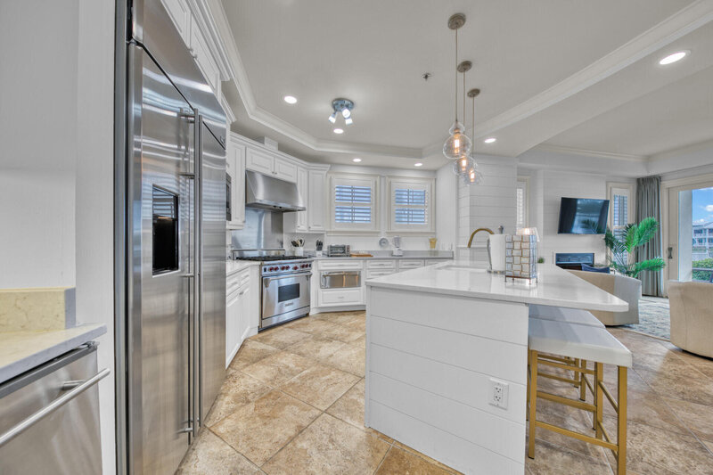 kitchen with stainless steel appliances and large island