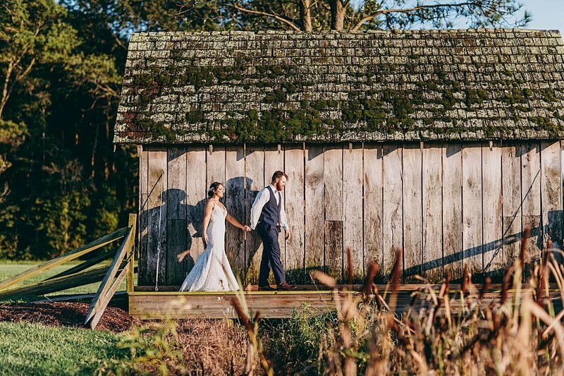 Bride and groom walk up memorial steps at their DC wedding