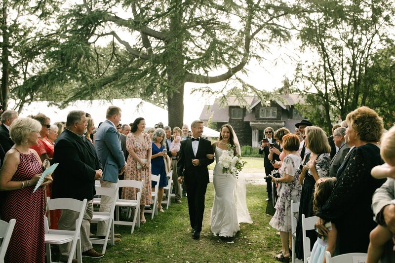 Bride and groom walking down the isle