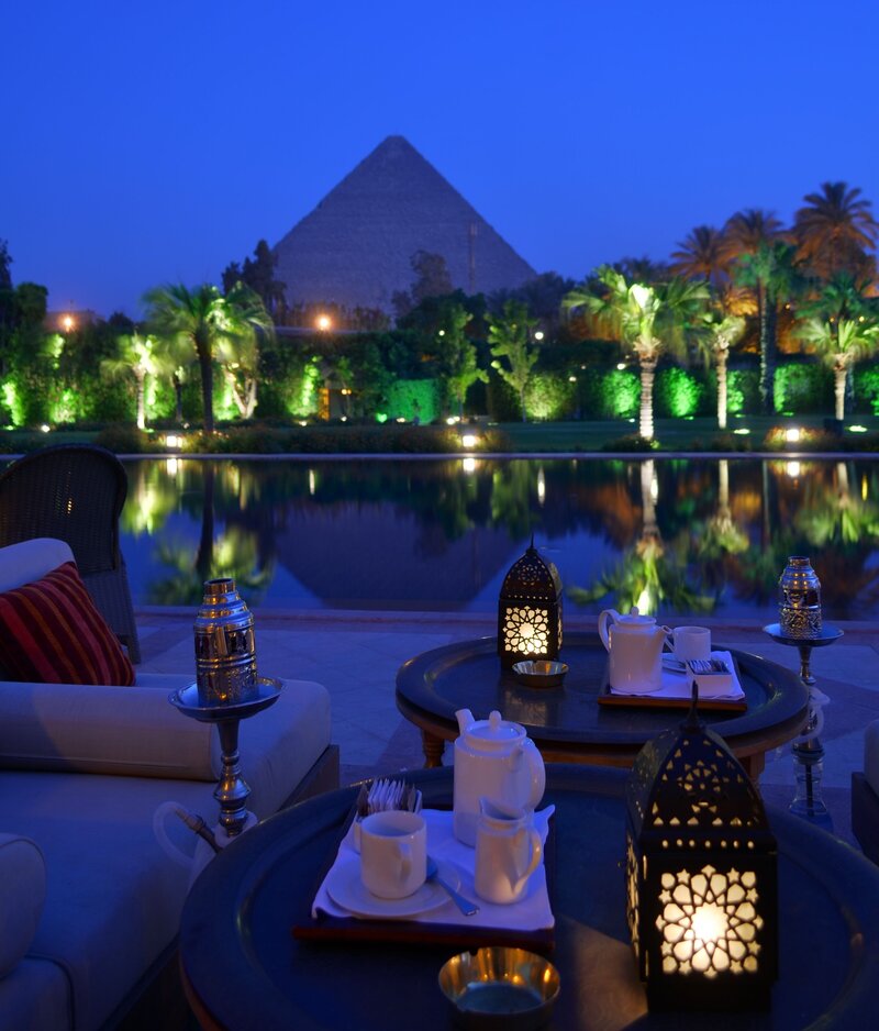 Egyptian Restaurant Evening View of Pyramid
